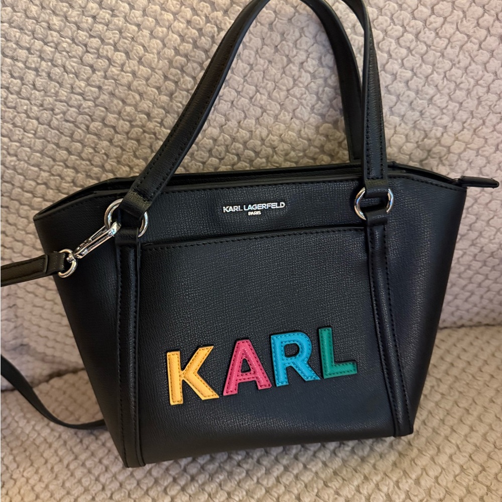 Karl Lagerfeld Black Satchel with Colorful Logo